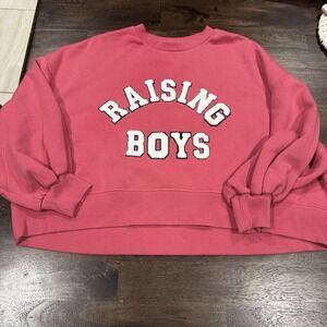 Judith March Women's XL Pink Boxy Cropped Sweatshirt Long Sleeve Crew Neck‎